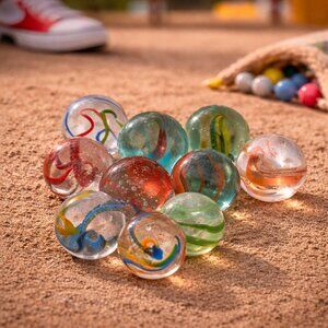 Vintage Clear Swirl Glass Marble Lot – 11 Pieces – Mid Century Machine Made